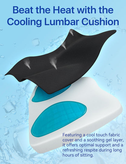 Travel Ease Ergonomic Lumbar Support Cushion, Gel and Memory Foam Back Support Cushion for Office Chairs with Skin-friendly Cover for Comfort Black