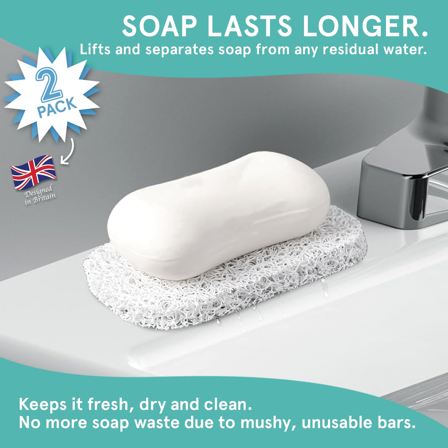 Soap Saver by Smith’s® | Extend Your Soap’s Life | 14 cm (L) x 8 cm (W) x 1.2 cm (H) | White / 2 Pack | 50% Thicker | Enhanced Design