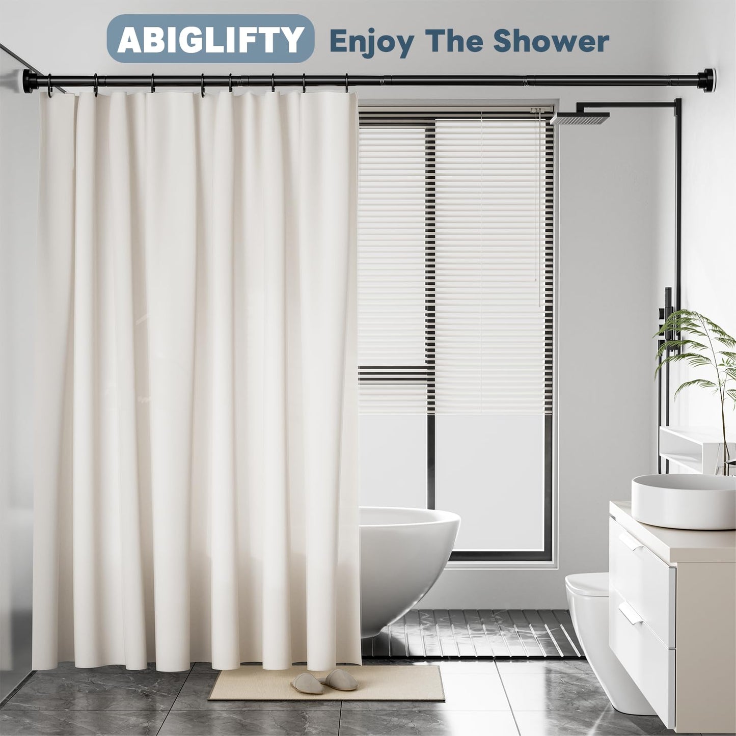 Shower Curtain Pole, 84-206cm Shower Curtain Rail, Tension Rod,Black