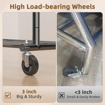 EAGMAK Heavy Duty Rolling Clothes Rail Load 252 KG, Height Adjustable,Black
