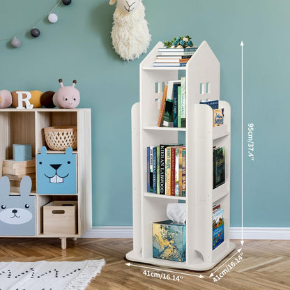 petour 3-Tier Rotary Bookshelf Childrens Bookcases, White