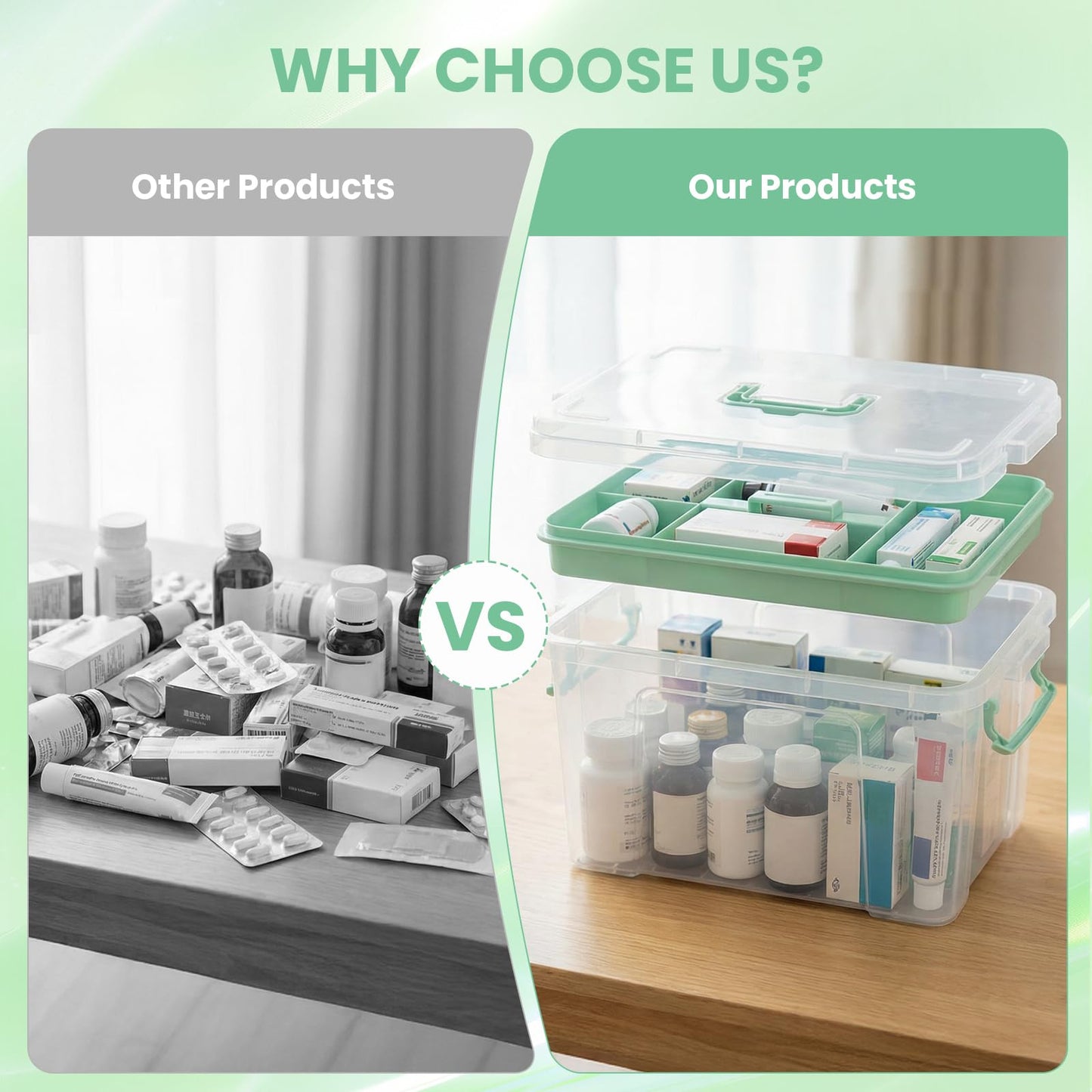 Stidyzo Medicine Storage Box, Large Storage Boxes with Lid, Green