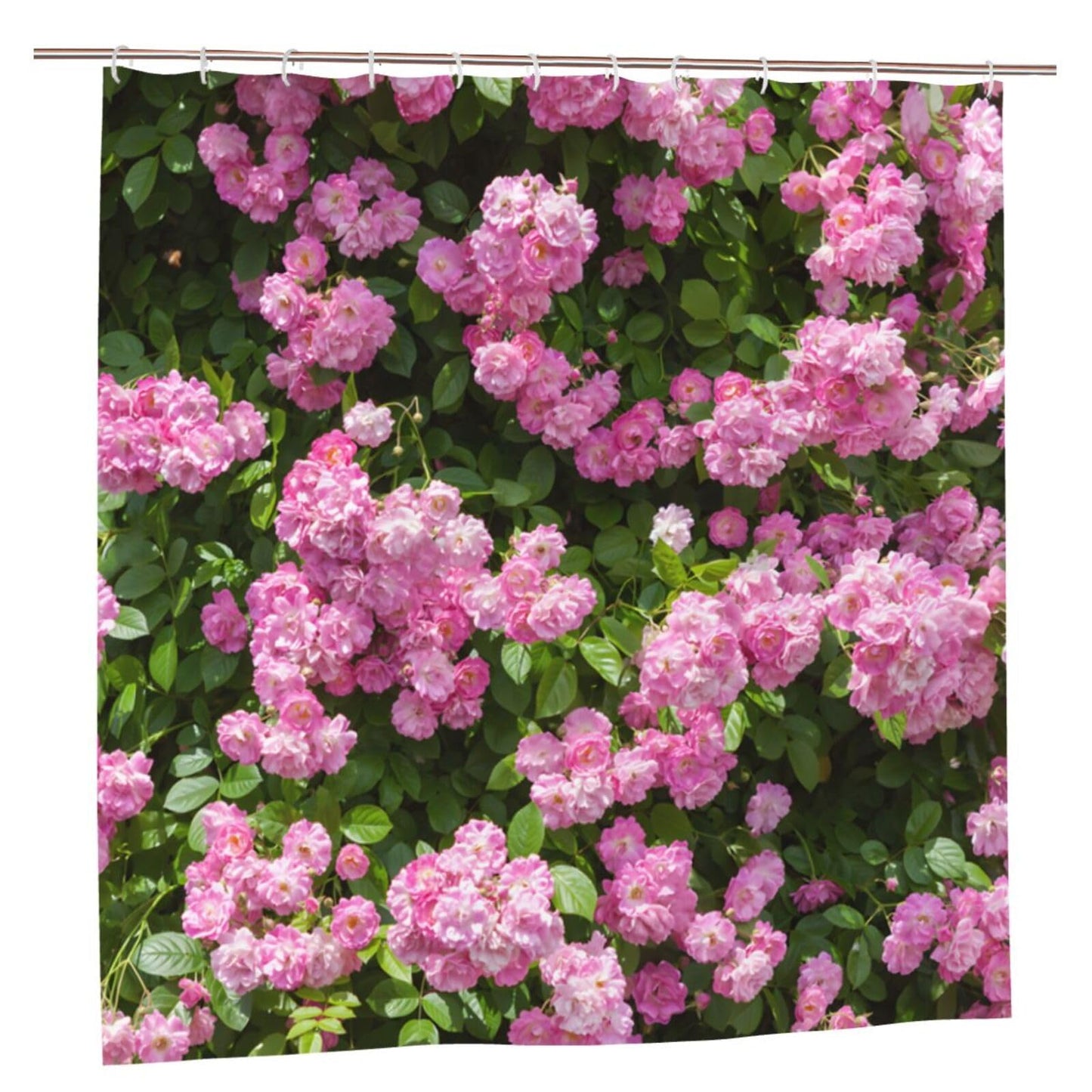 Outdoor Pink Floral Shower Curtain for Garden, 3D Flowers Leaf Waterproof Bath Curtain, Garden Scenery Shower Curtain, Quick Dry Bathtub Bathroom