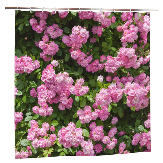 Outdoor Pink Floral Shower Curtain for Garden, 3D Flowers Leaf Waterproof Bath Curtain, Garden Scenery Shower Curtain, Quick Dry Bathtub Bathroom
