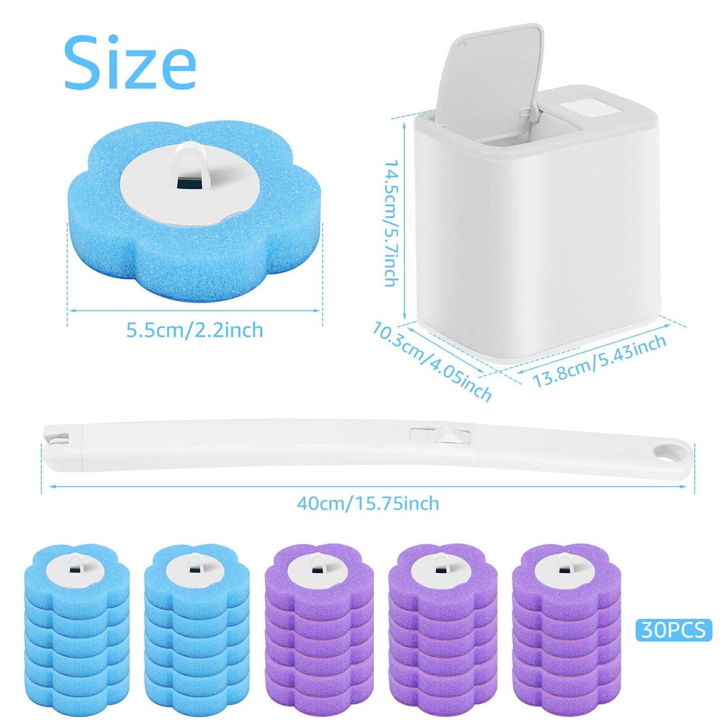 Toilet Wand Kit 30PCS Toilet Brush Replacement Head with Handle Wall-Mounted Holder Cleaner Set 360 Degree Toilets Cleaning System Toilets Bowl Brush