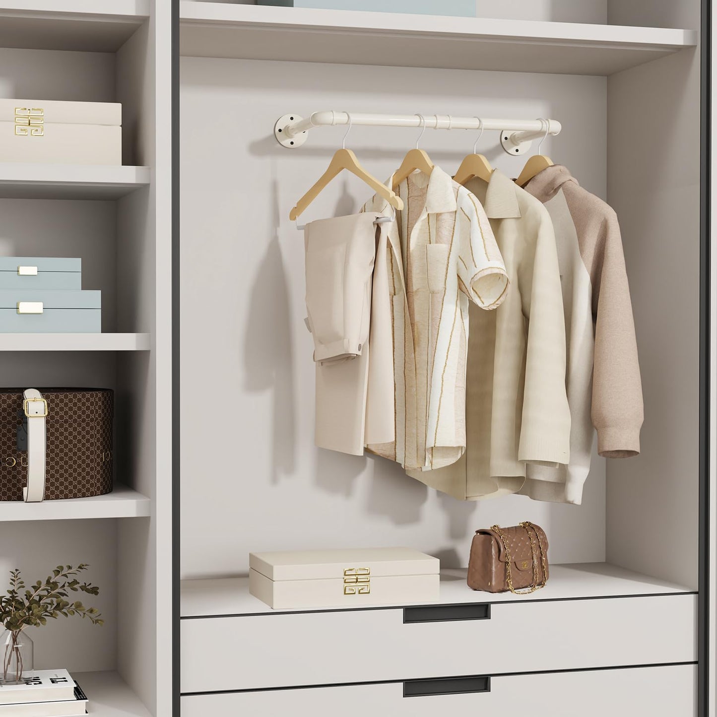 YheenLf 64cm Wall Mounted Clothes Rail, Garment Rack, White, 2 Pack