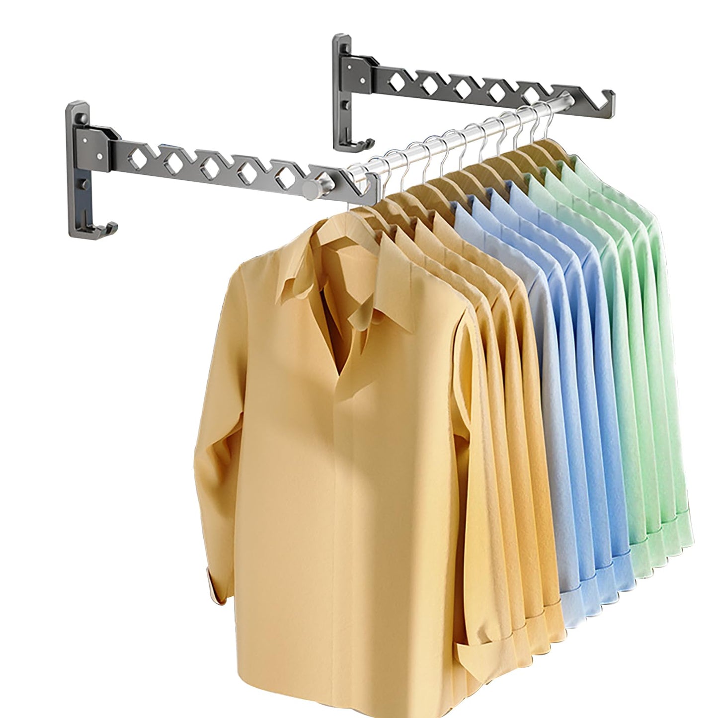 Lxoraziy 2 Pieces Foldable Wall Mounted Clothes Hanger, Aluminum Wall Mounted Drying Rack with 40cm Hanging Rod, Small Wall Clothes Airer