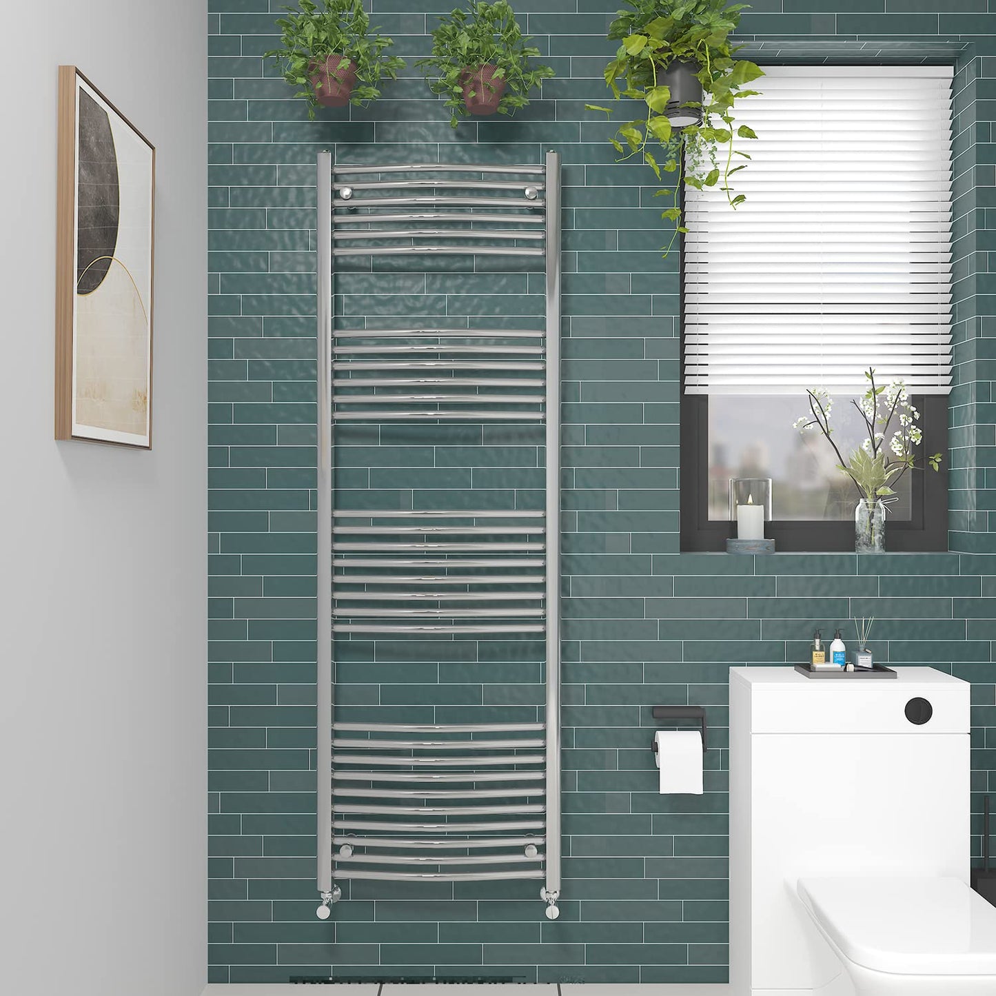 NRG Curved Chrome Bathroom Heated Towel Rail Radiator 1800x600mm