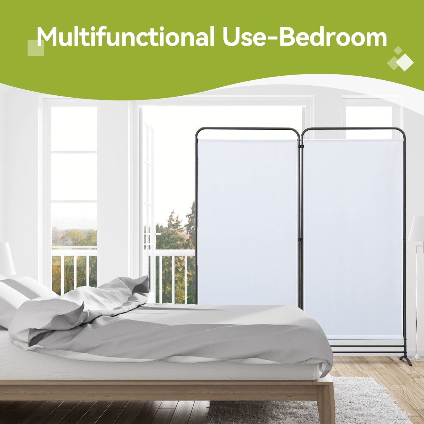 Angel Living 2 Panels Folding Room Divider, Privacy Screen Composed of Polyester Fabric and Sturdy Iron Frame