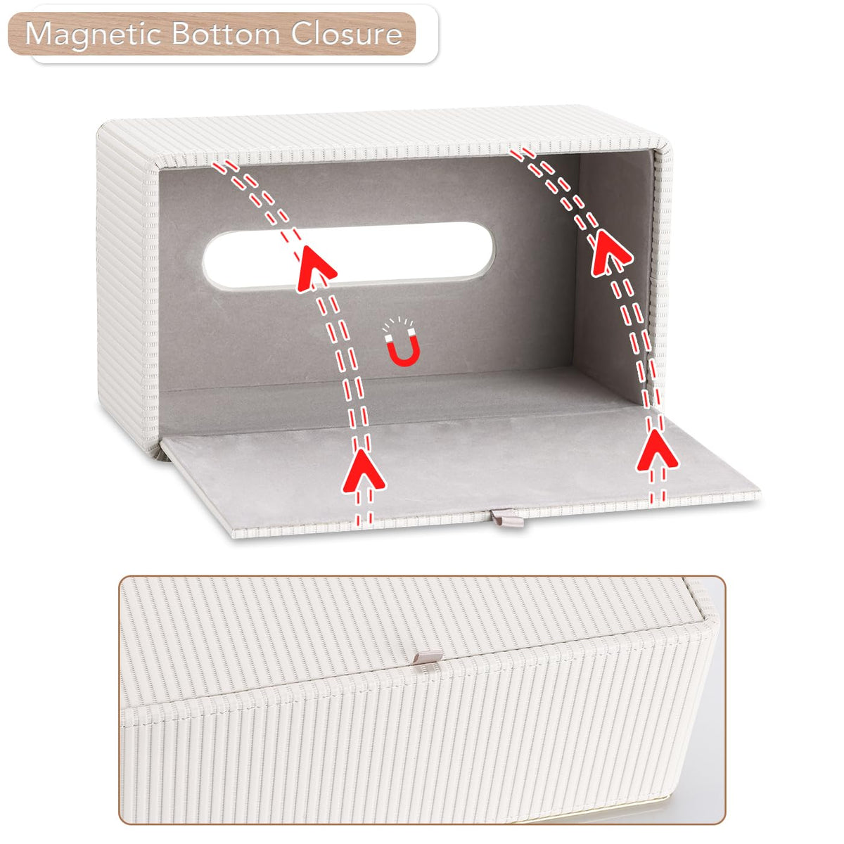 GORESE Tissue Box Holder,Rectangular Tissue Box Cover PU Leather Facial Tissue Dispenser Napkin Holder for Home, Office,Car DecorationWhite