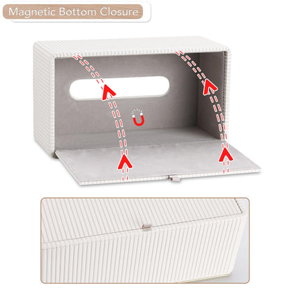 GORESE Tissue Box Holder,Rectangular Tissue Box Cover PU Leather Facial Tissue Dispenser Napkin Holder for Home, Office,Car DecorationWhite