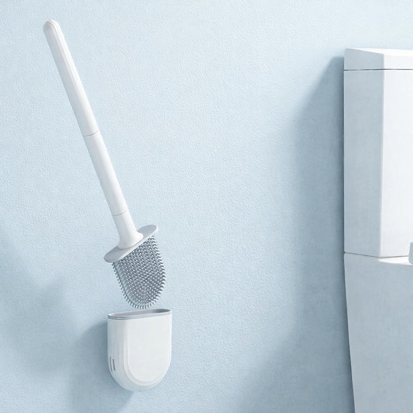 CasaLine Silicone Toilet Brush and Holder – Wall Mounted Flat Silicone Toilet Brush, Hygienic Drip-Free Toilet Brush Holder for Modern Bathrooms