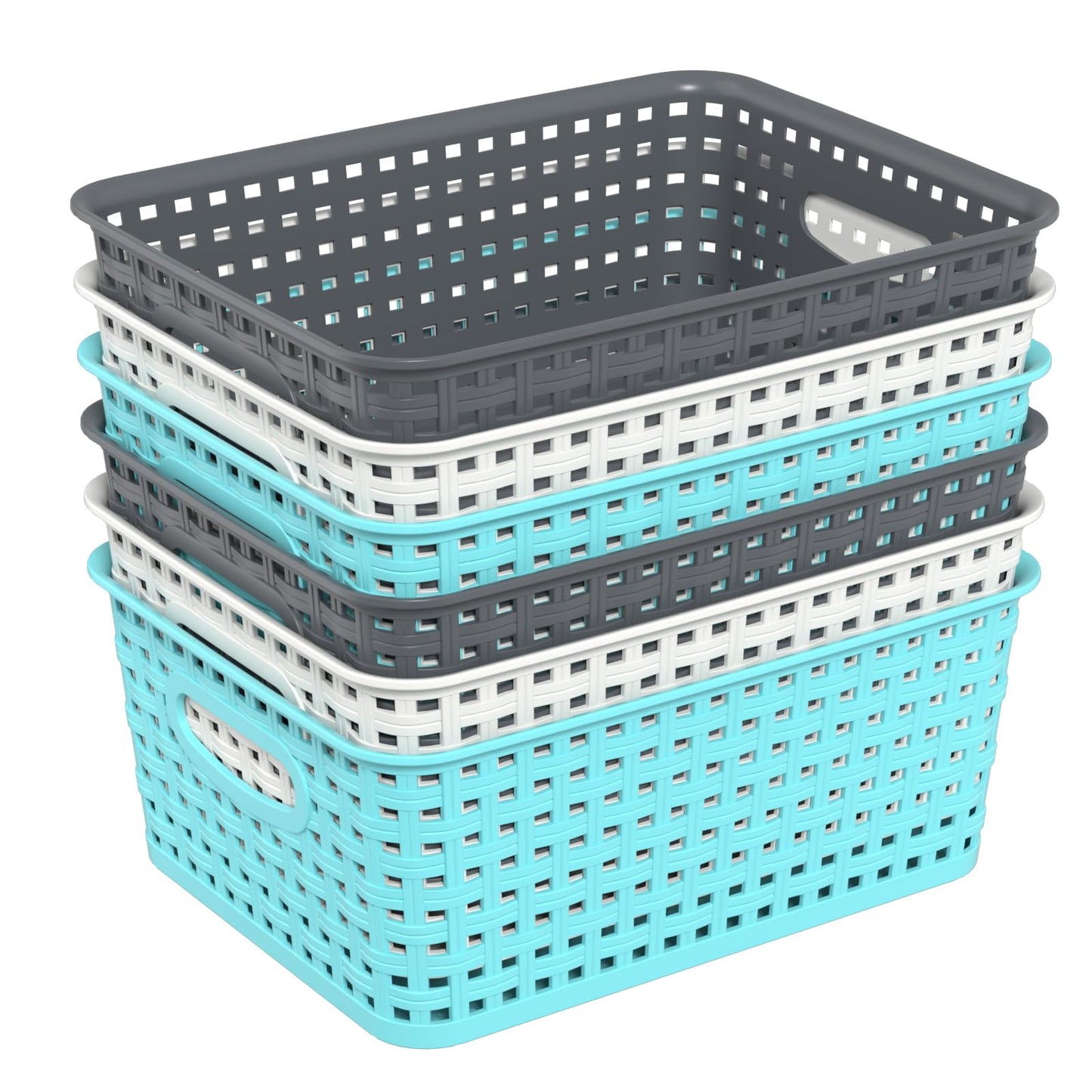 Qshape Kitchen Plastic Weave Storage Baskets, 6 Packs