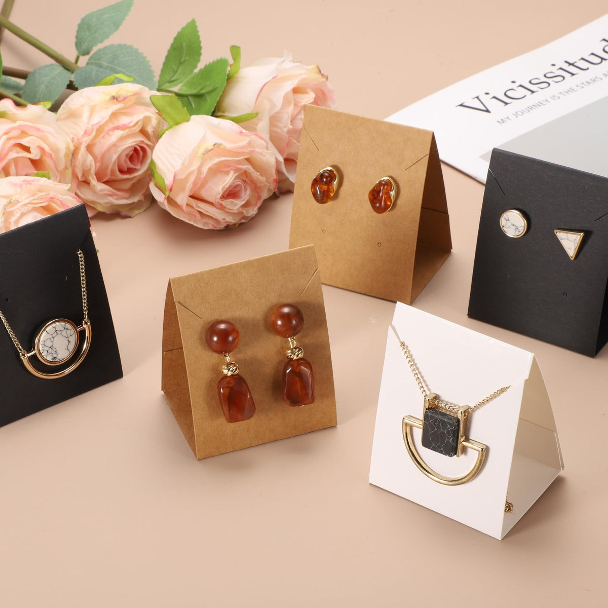 sourcing map 50 Pcs Standing Earring Display Cards, Necklace Display Cards Jewelry Paper Bracelet Packaging Cards for Selling Small Business Jewelry