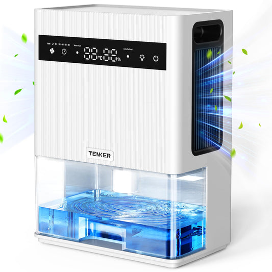 TENKER Dehumidifier for Home, 3L (106 oz) Dehumidifier with Digital Temperature & Humidity Display, Sleep Mode, Timer, Auto-Off, Auto Defrost, 7-Color