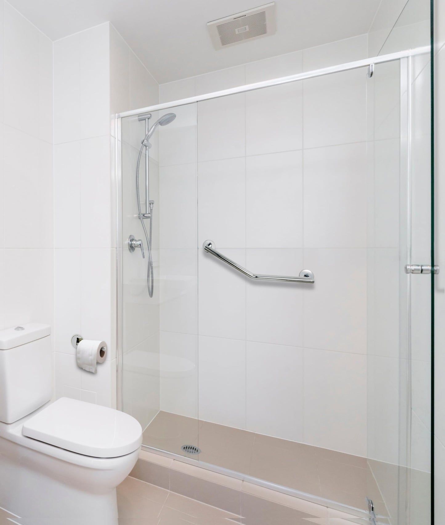 Croydex Modern Angled Safety Support Rail Stainless Steel Grab Bar for Bathroom, Chrome