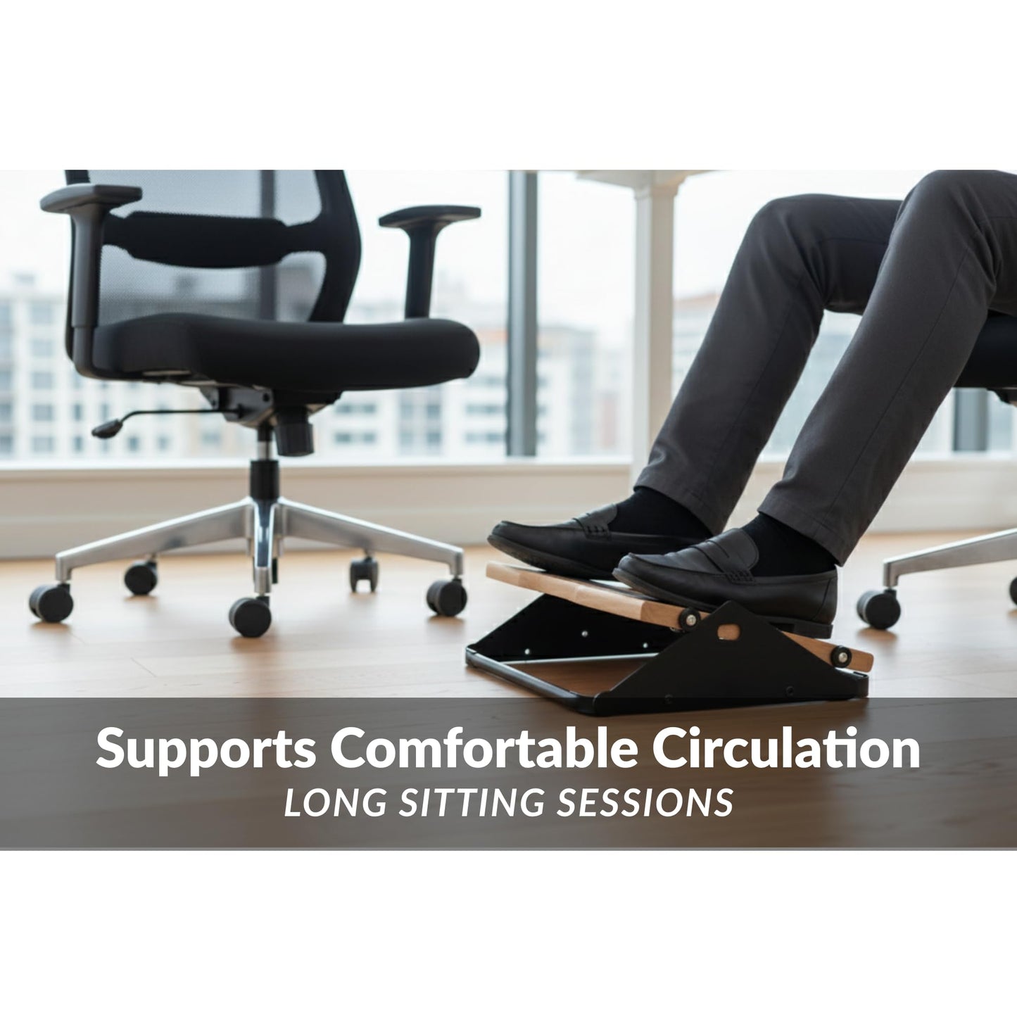 MSZERONE Ergonomic Height Adjustable Desk Foot Rest for Low Motion Soft Wheels Wood and Steel Base Base Minimalist and Elegant Design Ideal for Home