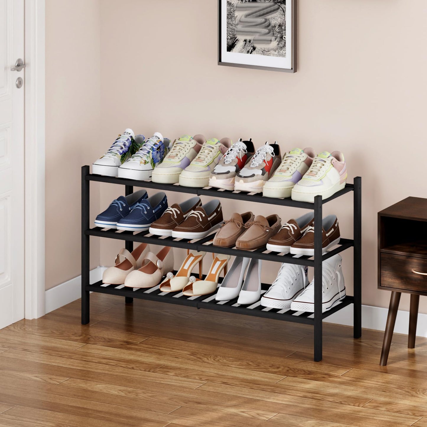 Kitsanery Bamboo Shoe Rack Space-Saving, Shoe Rack with 3 Levels, Shoe Shelf for Hallway, Living Room, Bedroom