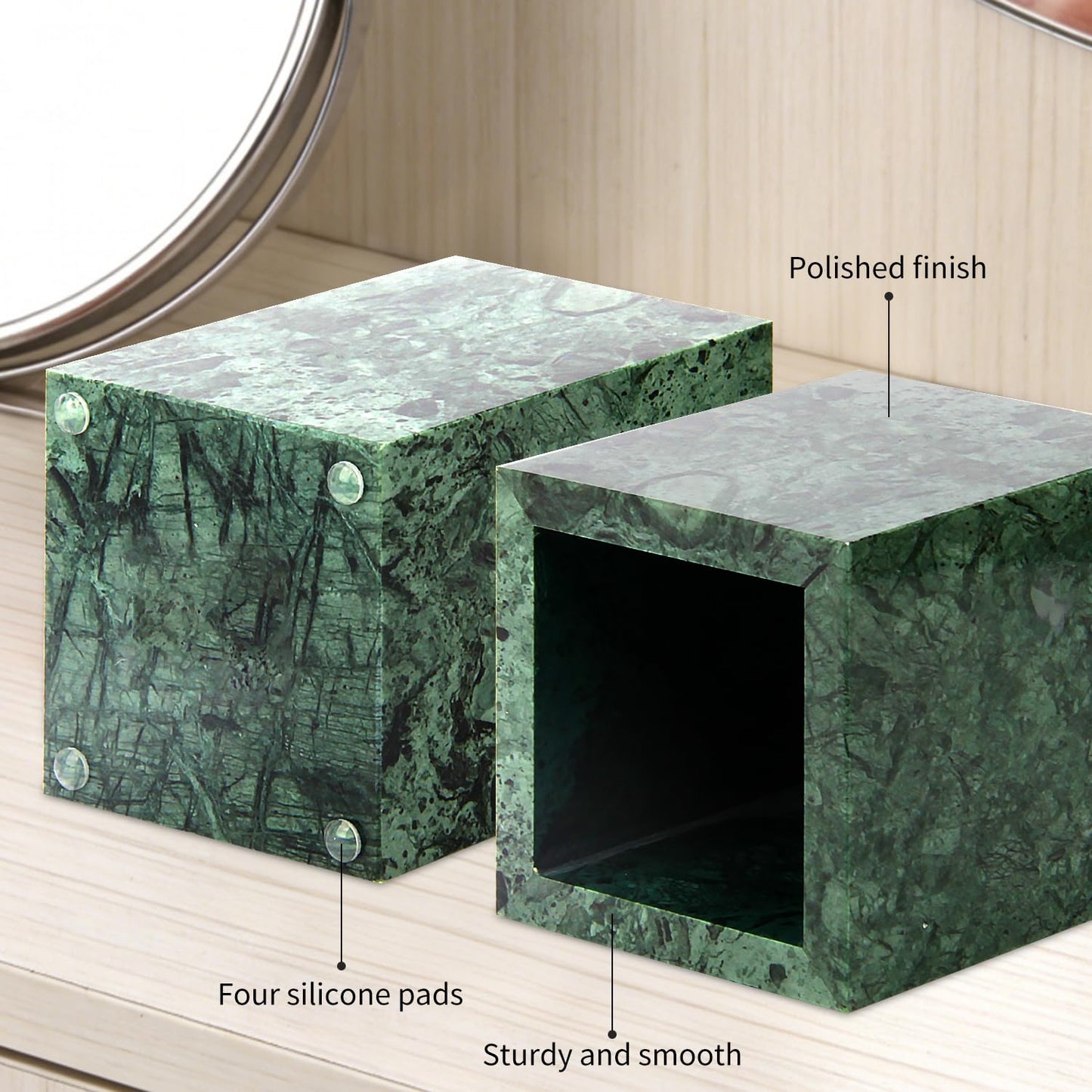 Natural Marble Toothbrush Holder, Blackish Green, 8.5 x 8.5 x 10 cm