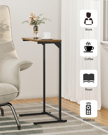 TUTOTAK C Shaped Side Table, Small End Table, 28.7 inch Tall Couch Table, Sofa Table, Living Room, Bed Room, Brown TB01BB071EU