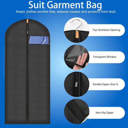 Sevenpers 6 Pack Suit Bags Garment Bags for Hanging Clothes 60x100cm Black