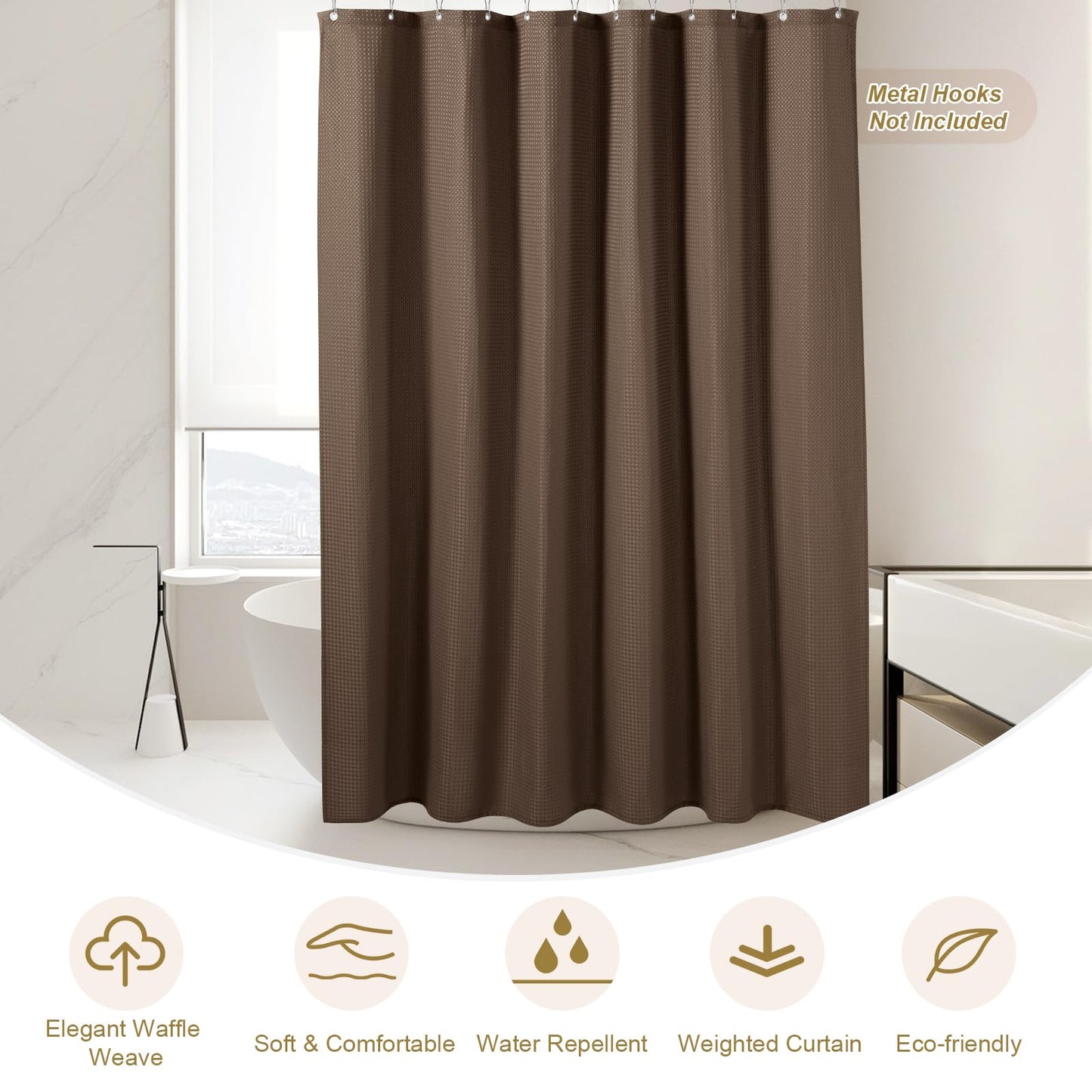 Hotel Style Waffle Weave Shower Curtain, Water Repellent Heavy Duty Fabric Texture Bath Curtain with Weighted Hem