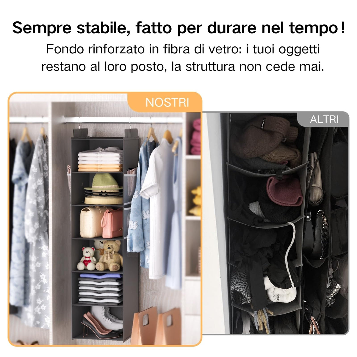 ALLTIDYUP Extra Deep Hanging Wardrobe Organizer, Space Saving Wardrobe Organizer with Mesh Pockets and 6 Shelves Storage - Ideal Camper, Cabinets