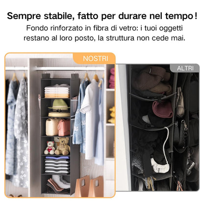 ALLTIDYUP Extra Deep Hanging Wardrobe Organizer, Space Saving Wardrobe Organizer with Mesh Pockets and 6 Shelves Storage - Ideal Camper, Cabinets