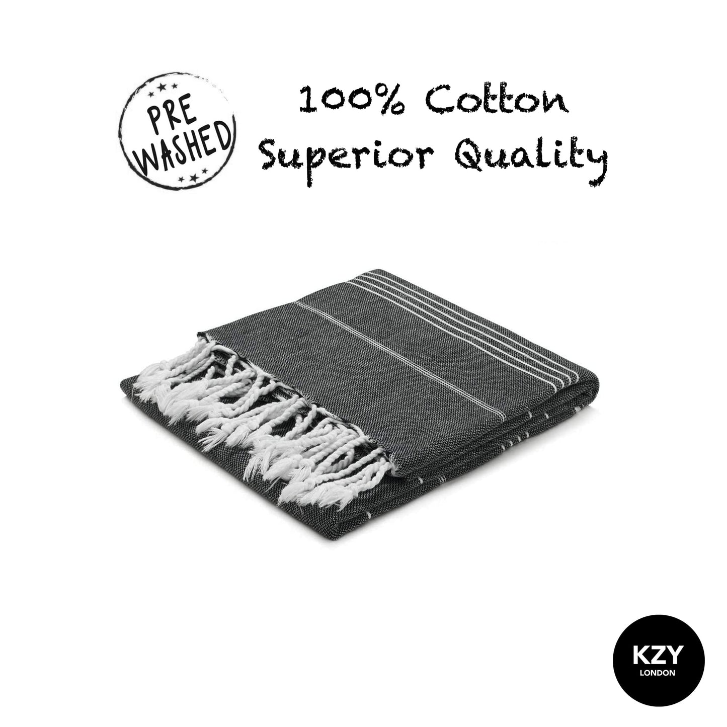 KZY LONDON Beach Towel 2 Pack Large Turkish Beach Towels for Camping, Swimming, Gym - Quick Dry, Absorbent, Lightweight