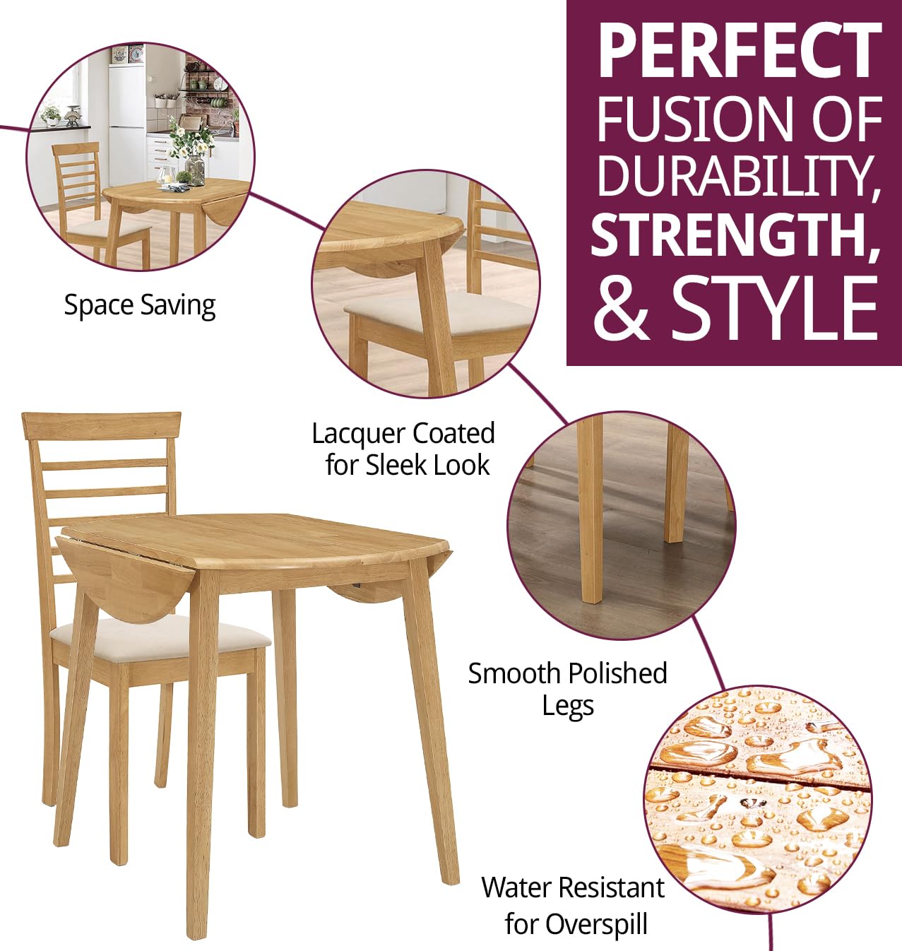 Hallowood Furniture Ledbury Small Drop Leaf Dining Table and Chairs Set 2