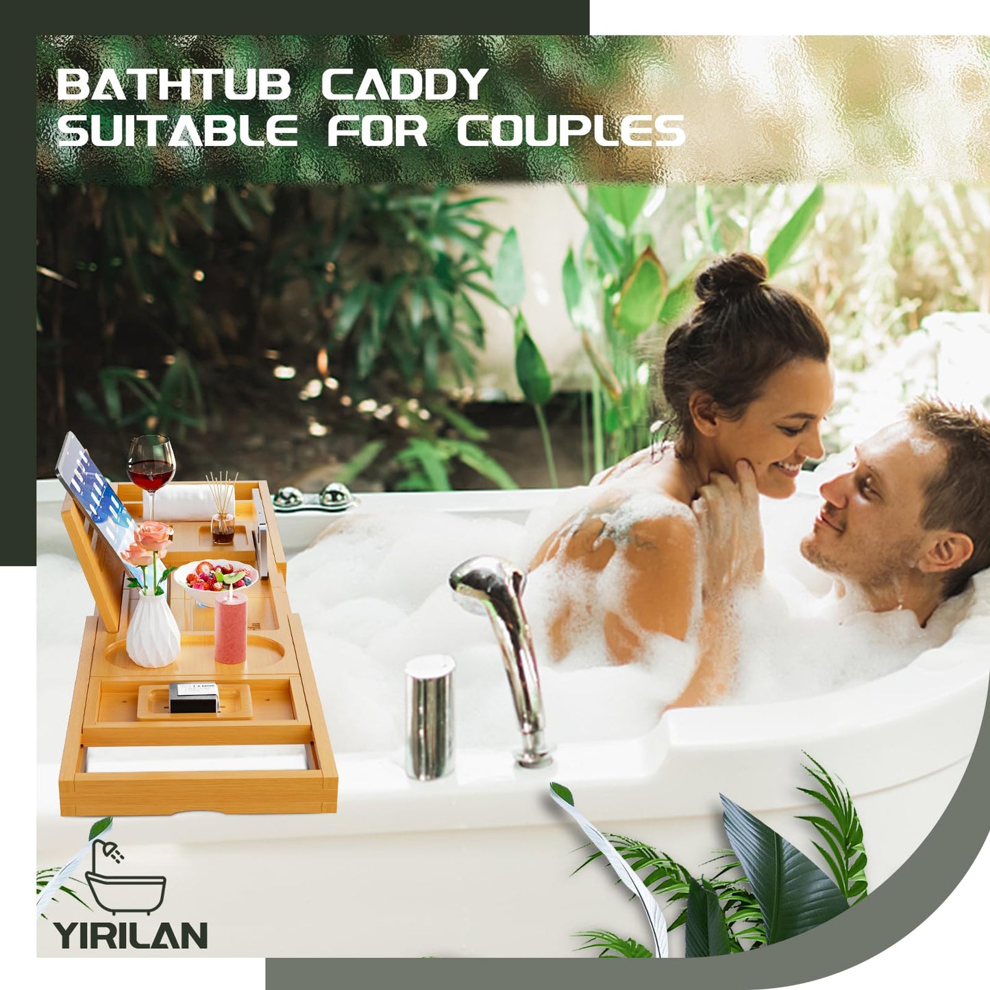 Yirilan Premium Bathtub Tray Caddy, Expandable Bath Tray