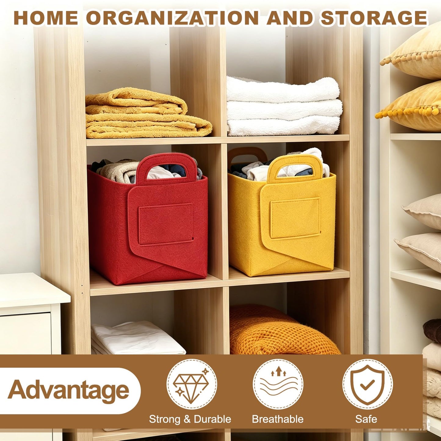 sourcing map Felt Storage Bin, 18 x 13 x 11cm Foldable Organizer Basket with Handles