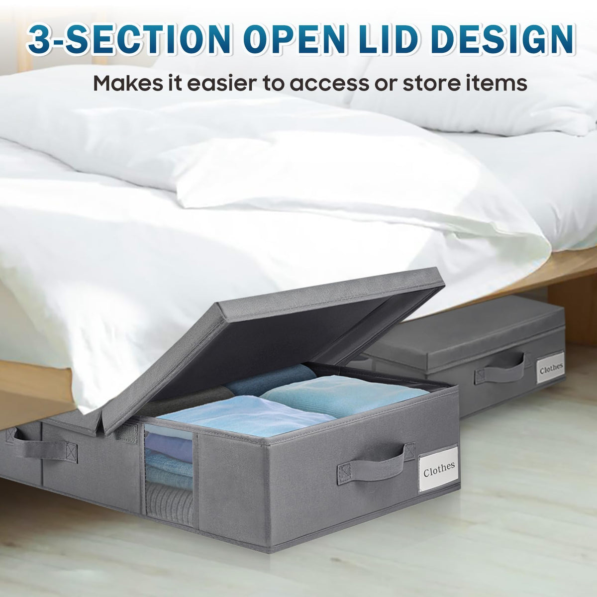 BOSNONA Under Bed Storage Box with Lid Foldable Underbed Storage Boxes with Visual Window Reinforced Handles Under Bed Clothes Storage for Blankets