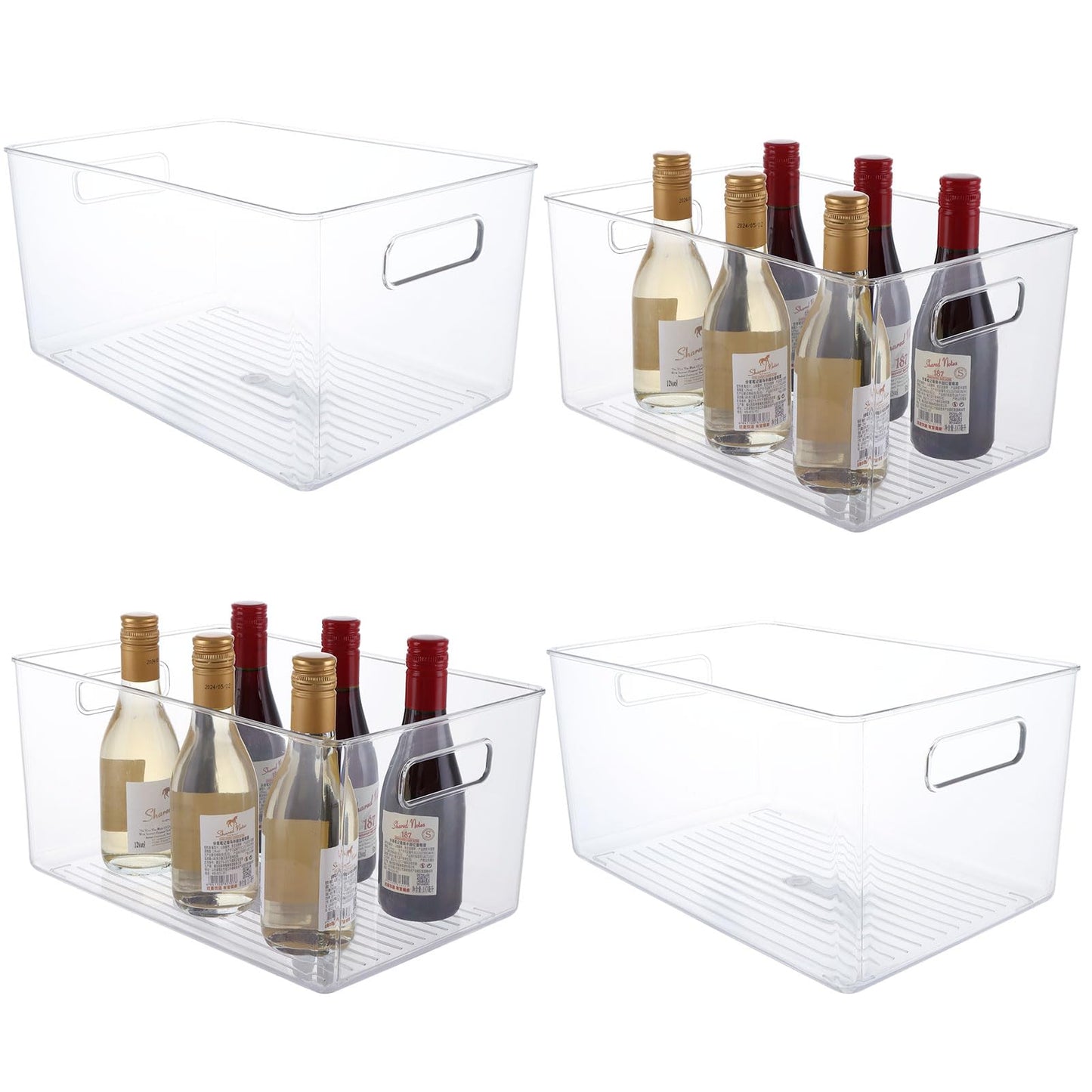 MEIDIV 4 Pack Fridge Storage Organisers, 29x20x15.5cm Plastic Storage Box, Food Storage Basket