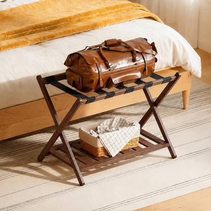 BAMBOOHOMIE Full Assembled Luggage Rack, Bamboo Luggage Holder Rack for Guest Room