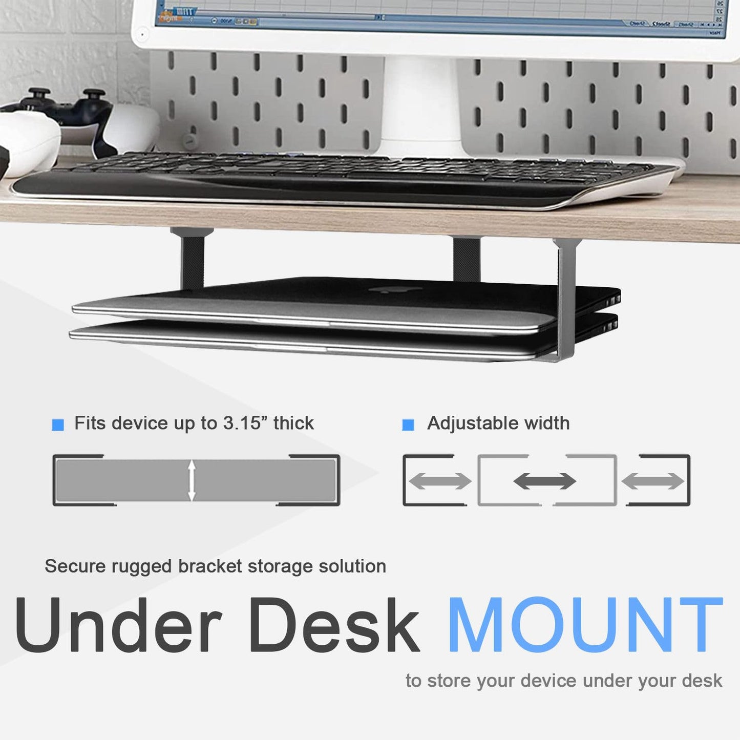 JEMACHE Metal Under Table Desk Holder for Laptop, Xbox Series S, Xbox One S/X, PS4 Slim/Pro, Desktop Mini PC