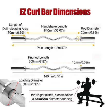 tonchean 47inches EZ Curl Bar Olympic Curl Bar for 2" Weight Plates EZ Bar Weight Lifting Bar Solid Chrome Tricep Bar Straight Training Bar with 2