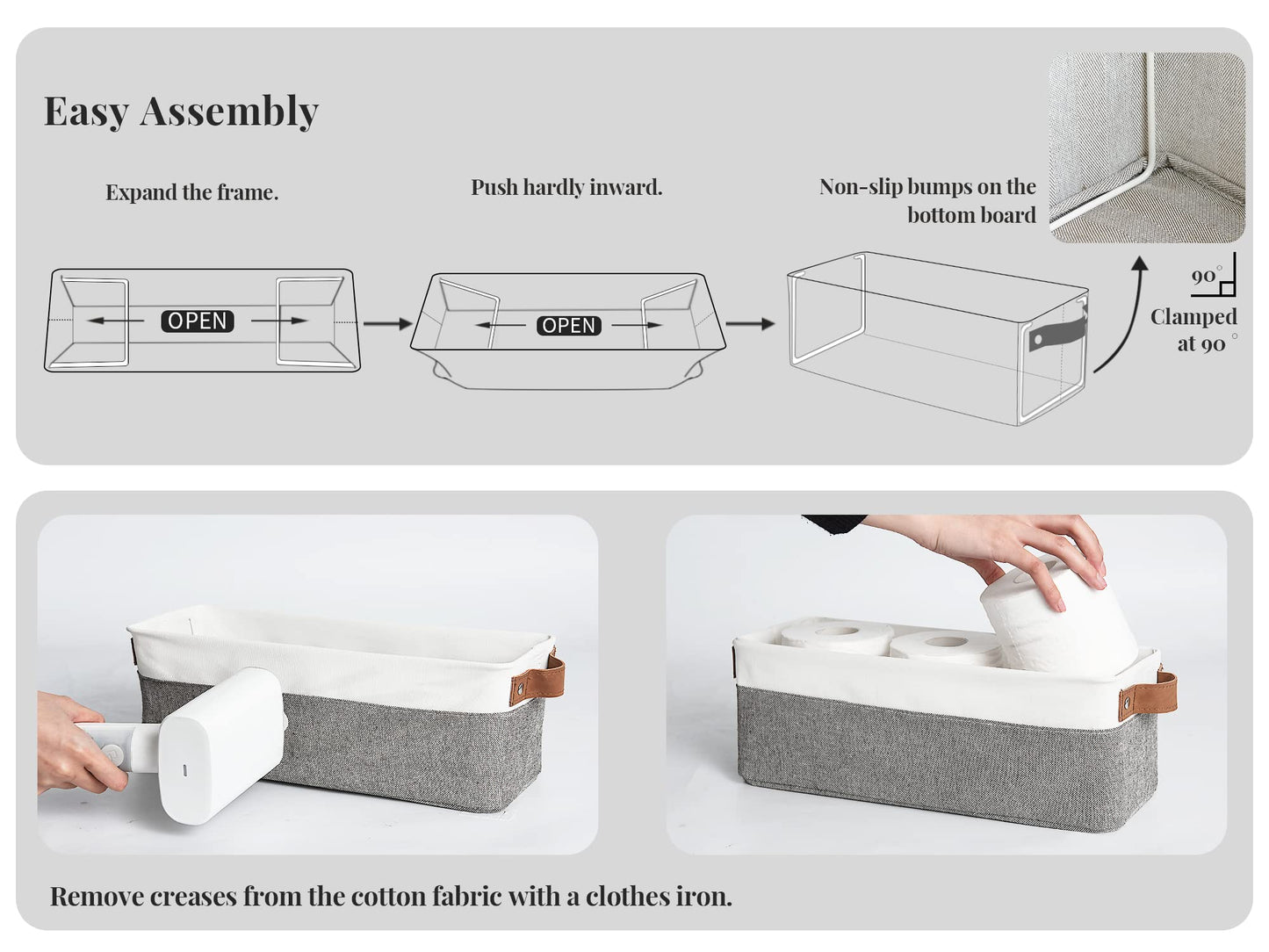 StorageWorks Narrow Storage Boxes for Shelf, Long Storage Baskets with Metal Frame, Slim Storage Boxes for Organising