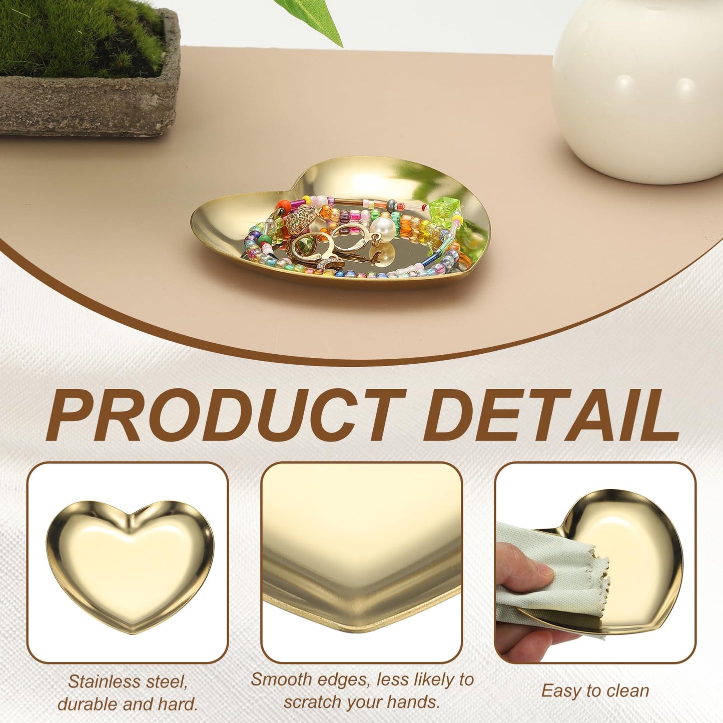 sourcing map Heart Shape Serving Trays, 3.54" Stainless Steel Decorative Jewelry Dish