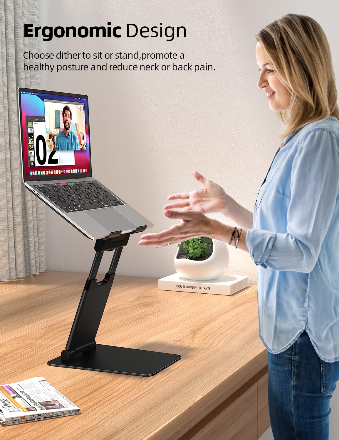 Nulaxy Laptop Stand for Desk, Adjustable Laptop Riser Ergonomic Laptop Holder Adjustable Height from 1.2" to 20", Supports up to 22lbs