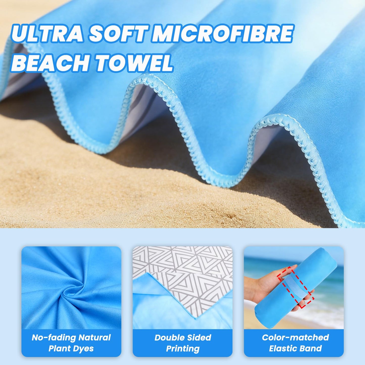 Microfibre Beach Towels for Adults - 1 Pack 180x90cm Microfibre Towel