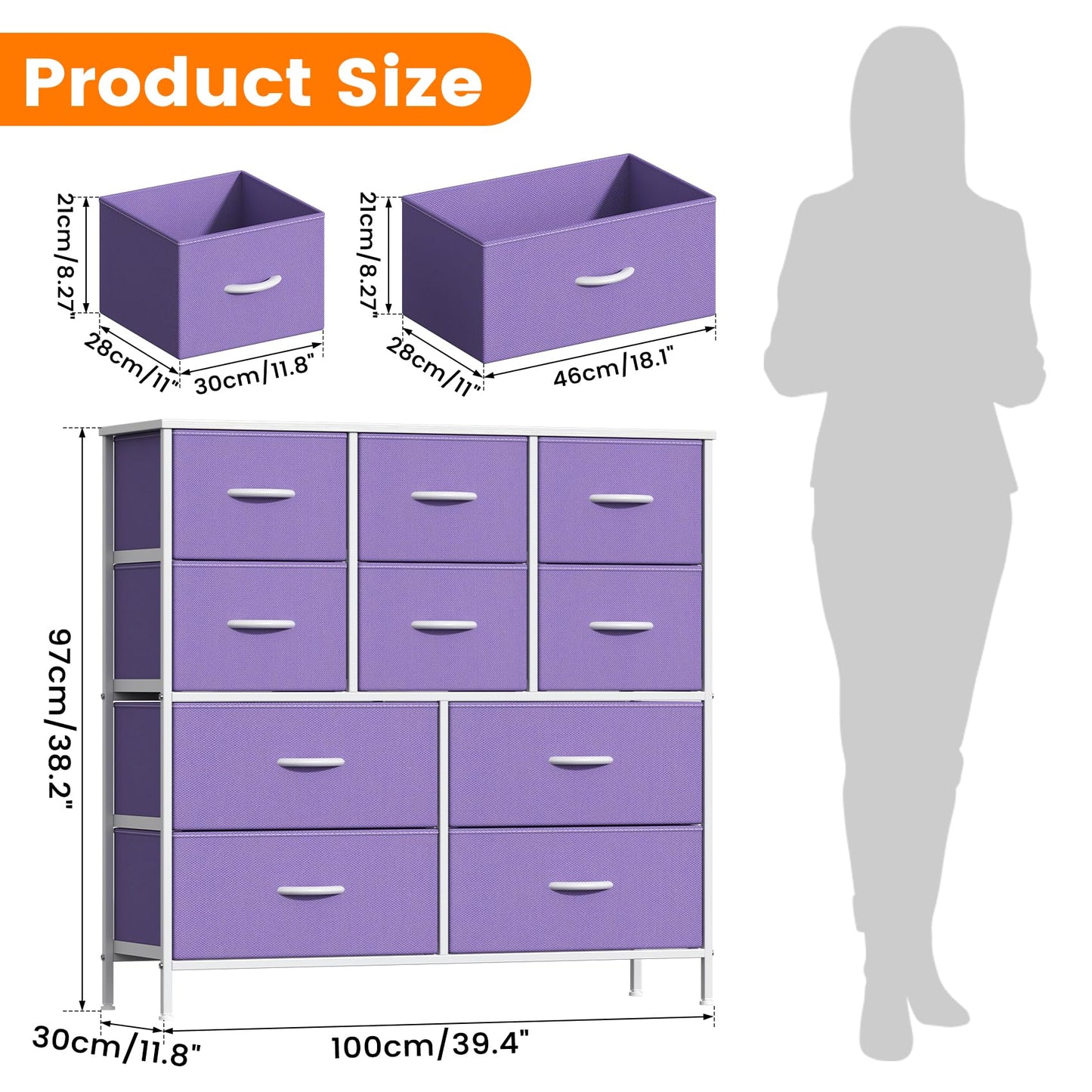 GoaHi Chest of Drawers, Large Dressers with Metal Frame and MDF Wooden Top Board, Adjustable Feet, Anti-Tip Safety