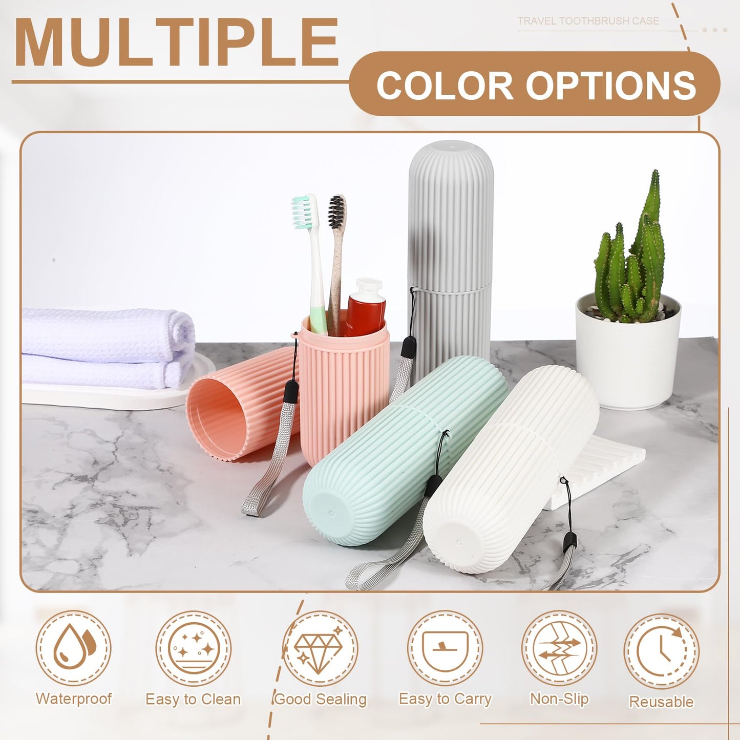 sourcing map 1Pcs Travel Toothbrush Case, 7.48 x 2.36" Portable Travel Toothbrush Holder with Stripe, Plastic Toothpaste Container for Bathroom, Gym