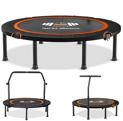 FK Sports Foldable Fitness Rebounder Trampolines, 48" Foldable Mini Trampoline with T Bar Handle, Round Mini Fitness Trampoline a indoor trampoline