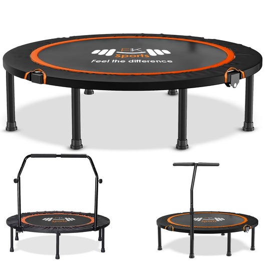 FK Sports Foldable Fitness Rebounder Trampolines, 48" and 40" Foldable Mini Trampoline with U Bar Handle, Round Mini Fitness Trampoline a indoor