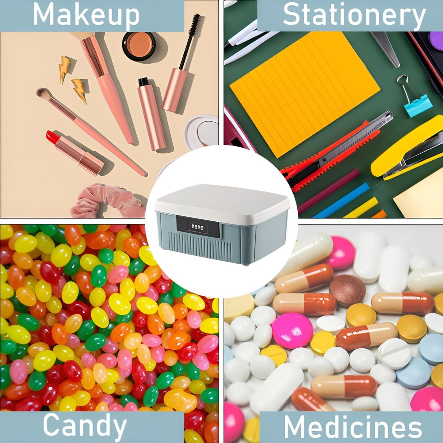 Chiziyixin 2 Layer Medicine Storage Box,Medication Lock Box with 4 Digital Code,Portable Handle,Removable Tray,Lockable Medical Storage Organiser for