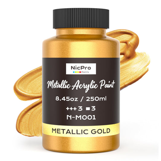 Nicpro Acrylic Paint Metallic Gold, 8.45oz/250ml Large Gold Leaf Paint, Non Toxic, Non Fading for Art Painting, Handcrafts, Ideal for Multi-surface,