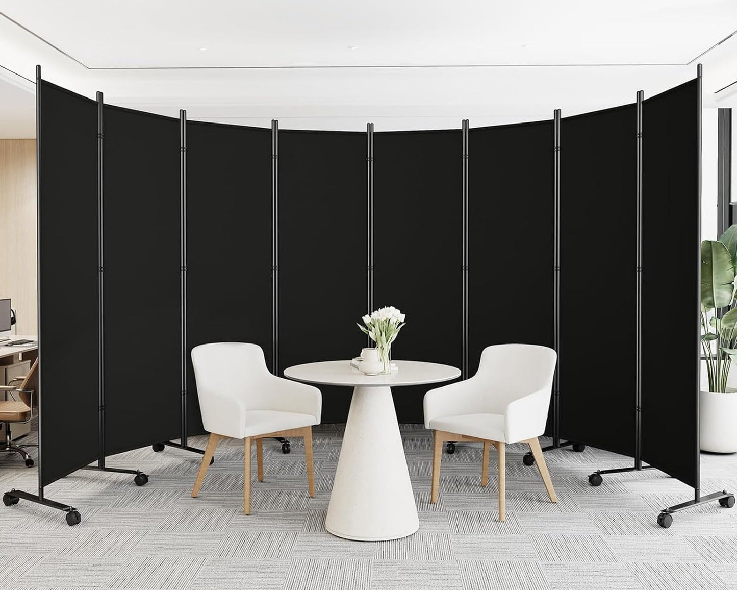 8 Panel Room Divider 183CM Folding Privacy Screens with Lockable Wheels