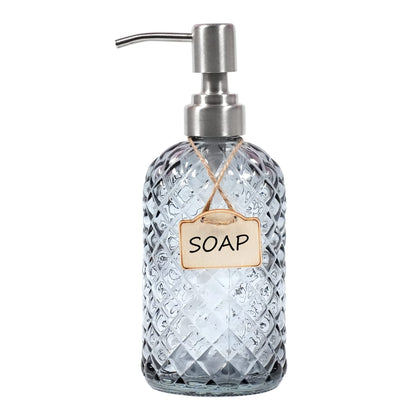 Bathroom & Kitchen Glass Hand and Dish Soap Dispenser with 304 Rustproof Stainless Steel Pump Grey