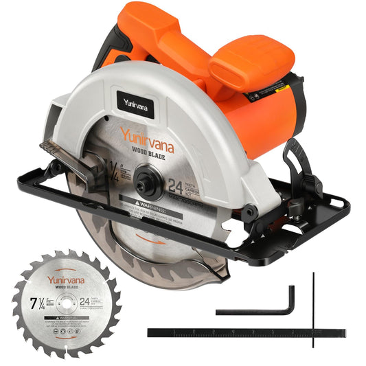 Yunirvana 1400W High-Speed Circular Saw, 6000 RPM, Adjustable Cutting Depth and Angle: 62mm (90?)-48mm (45?), Dust Collection System, and 185mm Saw